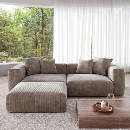 JACH Sectional Couches for Living Room, Modern Corduroy Modular Sectional Couch with Chaise Ottoman, Cushion Covers Removable, Corduroy Sofas Couches for Living Room, Office (Light Brown)