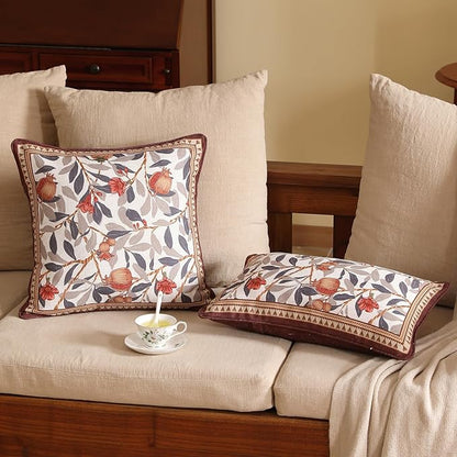 patdrea Designer Throw Pillow Covers Set of 2,Orange Farmhouse Rustic Linen with Pomegranate Fruit Pattern Pillow Covers,Decorative Square Pillowcases Cushion for Bed Living Room Outdoor,18"x18"