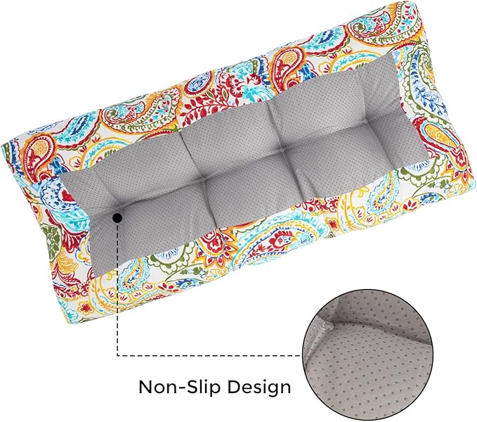 FUNHOME Outdoor Bench Cushion 48 x18 inch with Non-Slip Grips,Water Resistant Porch Swing Cushion,Bench Pillow Pads,Floral Tufted Cushions for Patio Garden Furniture,48" Seat Cushions(Phoenix)