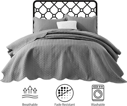 IR Imperial Rooms Queen Quilt Bedding Set Size (90" x 96") + 2 Pillow Shams (20" x 26"+ 2") - 3 Pcs All Season Lightweight Reversible Microfiber Coverlet Embossed Quilt Bedspread (Grey)