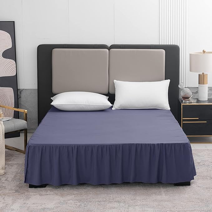 Navy Blue Bed Skirt Queen Size Ruffled Bed Skirt with Split Corners, Queen Bed Skirt 18 Inch Drop, TSUTOMI Queen Size Bed Skirt Navy Blue for Ruffled Bed Skirt with Split Corners, Bed Skirt Queen Size