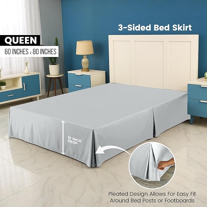Utopia Bedding Queen Bed Skirt - Soft Quadruple Pleated Ruffle - Easy Fit with 16 Inch Tailored Drop - Hotel Quality, Shrinkage and Fade Resistant (Queen, Light Grey)