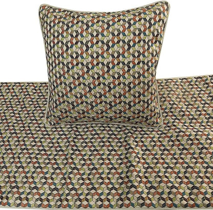 The HomeCentric King Queen Twin Beige & Multicolor Decorative Twin 53"x18" Bed Runner with 2 Pillow Cover, Floral Embroidery Bed Scarf on Jacquard Embroidered Fabric - Trixee