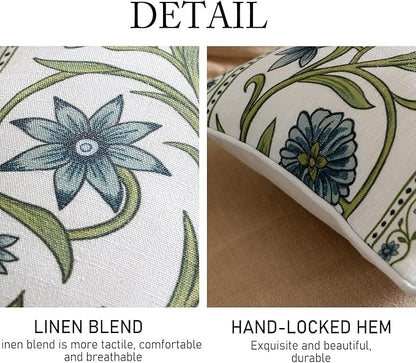 ISAENNE Design Fresh Linen Lumbar Throw Pillow Covers 12"x20" Pack of 2, French White Cottage Cushion Covers with Green Branches Pattern Decoration Pillowcases for Bed,Living Room,Outdoor,Car