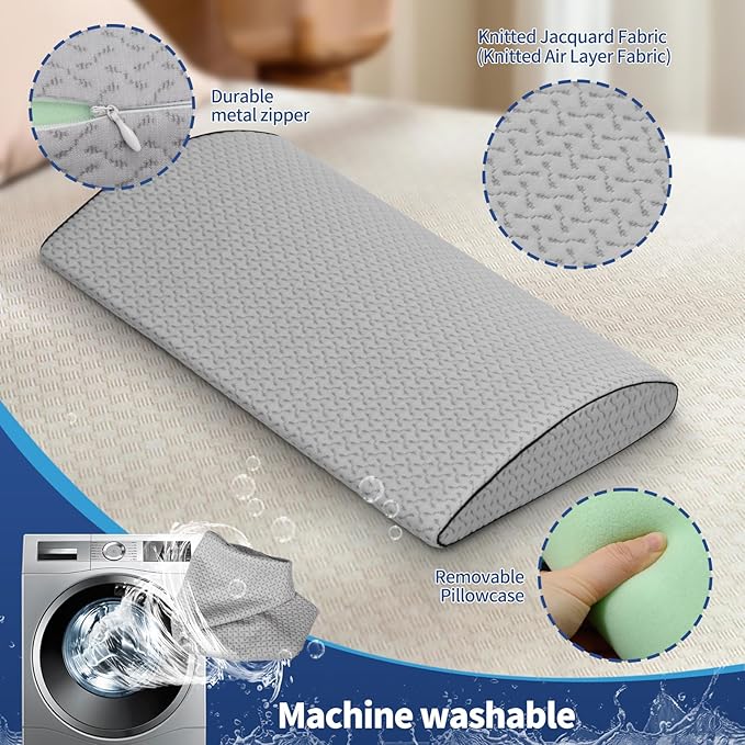 Lumbar Support Pillow for Back Pain Relief - 23.6"x11.8" Bed Rest Pillow for Side, Back & Stomach Sleepers(Grey)