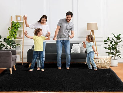 ONASAR Black 6x9 Area Rugs for Living Room Bedroom, Large Fluffy Washable Soft Plush Floor Big Indoor Shaggy Carpet for Kids Girls Boys Teen Dorm Home Nursery Playroom Decor Aesthetic
