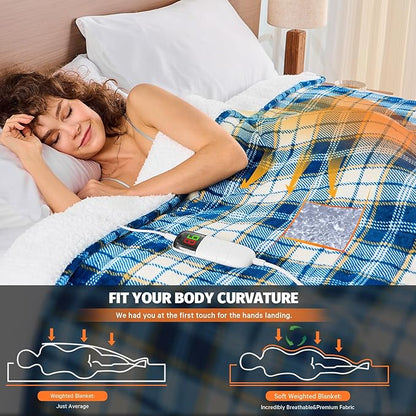 Heated Weighted Blanket for Adults 20Lbs Queen Size - 60"x80", 2-in-1 Electric Heating Pad Lap Heavy Blanket for 190-210lbs for Bed, 10 Heat Level 1-8H Auto Off, Christmas Birthday Gifts For Women Mom