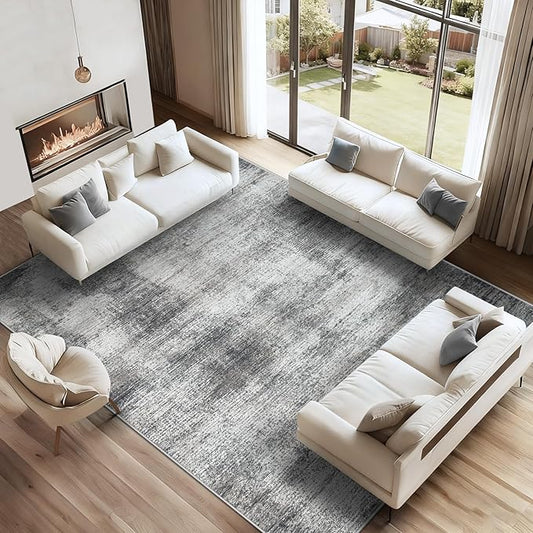 9x12 Area Rugs for Living Room: Washable Modern Abstract Rug Large Soft Non-Slip Rugs Indoor Low-Pile Carpet for Bedroom Dining Room Home Office (Grey, 9'x12')