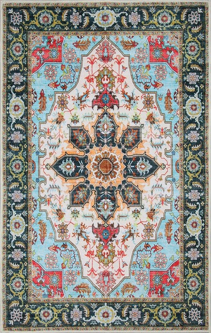 WILLSUN Washable Area Rugs, 2x3 Non-Slip Boho Small Area Rugs for Entryway, Kitchen, Bathroom, Machine Washable Vintage Rug, Indoor Floral Print Carpet for Home Decor, Kid & Pet Friendly Mat