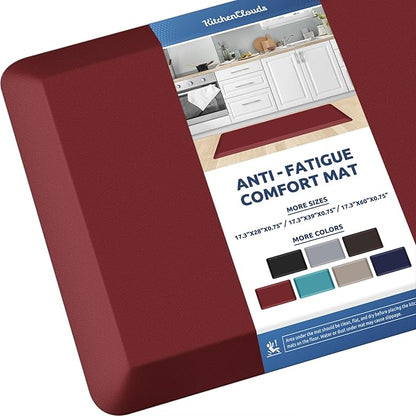 KitchenClouds Kitchen Mat Cushioned Anti Fatigue Kitchen Rug 0.8inch Waterproof Non Slip Kitchen Rugs and Mats Standing Desk Mat Comfort Floor Mats for Kitchen Sink Office (17.3"x39",Red)