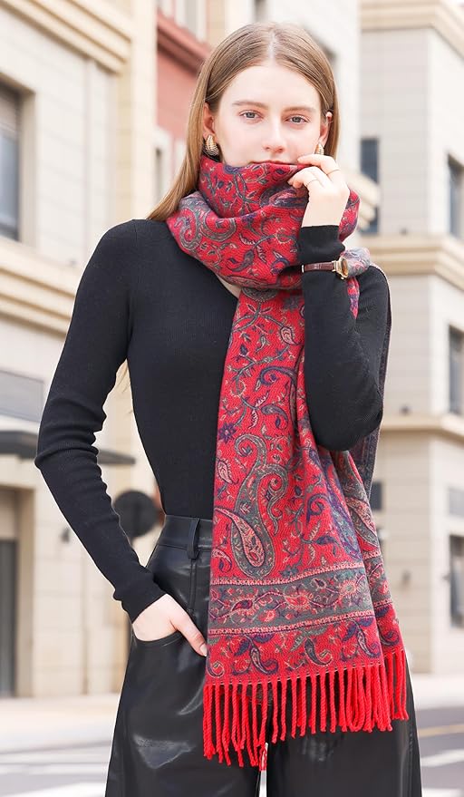 Wander Agio Warm Fashion Scarf Long Shawl Large Blanket Winter Wraps Scarves for Women Cashmere Jacquard Vintage Paisley