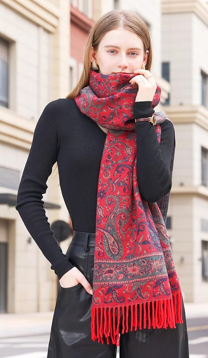Wander Agio Warm Fashion Scarf Long Shawl Large Blanket Winter Wraps Scarves for Women Cashmere Jacquard Vintage Paisley