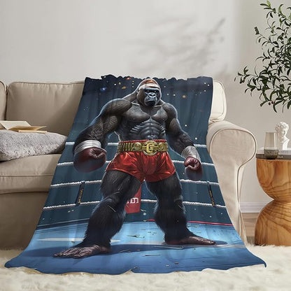 Gorilla Boxing Throw Blanket, 60"x50", Black, Microfiber, Heavyweight, Water Resistant, Perfect for Couch, Bed, Camping, Reading, Napping
