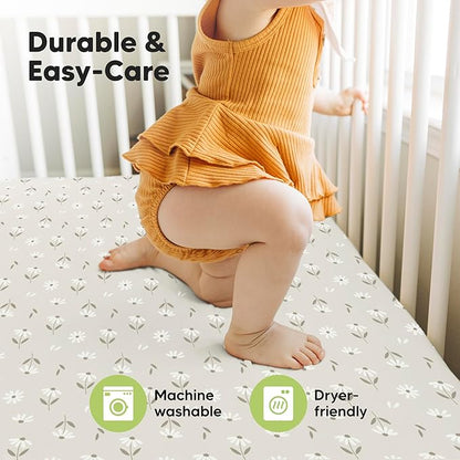 KeaBabies 2-Pack Baby Crib Sheets for Boys, Girls - 52x28 Viscose Derived from Bamboo Toddler Bed Sheets Neutral, Fitted Crib Mattress Cover for Standard Baby Bedding, Soft & Cozy (Daisies)