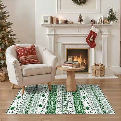 Abstract Living Room Rug 3X5 - Modern Washable Christmas Soft Thin Area Rug for Living Room Bedroom Under Dining Table - Neutral Indoor Floor Rug Carpets for Home Office Playroom Nursery - Green
