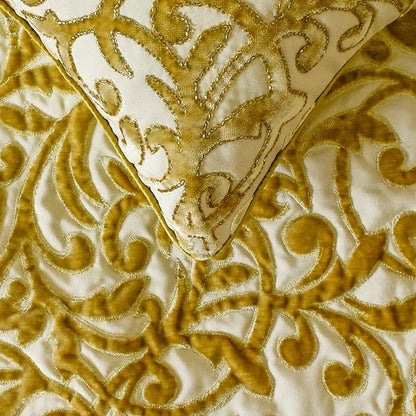 The HomeCentric King/Queen/Twin Beige Gold Decorative Bed Runner King 90"x18" Bed Runner with One Pillow Cover, Cut Velvet, Beaded Bed Scarf on Velvet Fabric - Serene Symphony