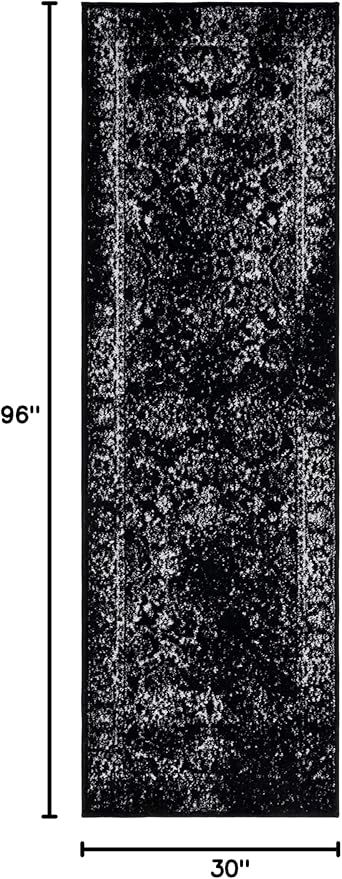 SAFAVIEH Adirondack Collection Runner Rug - 2'6" x 8', Black & Ivory, Distressed Vintage Floral Design, Non-Shedding & Easy to Clean, Ideal for Hallway, Foyer, Entryway, Bedroom (ADR109Z)