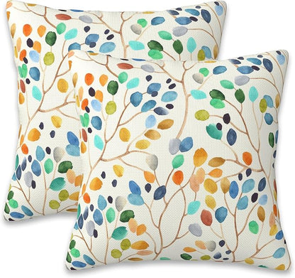 Throw Pillow Covers Colorful Leaves Spots Pillow Covers 16x16 Inch Set of 2 Boho Floral Throw Pillows Decorative Pillow Cases Cushion Covers for Bedroom Livingroom Sofa Farm House