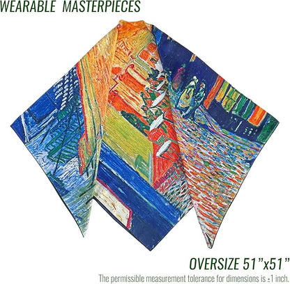 Artist Oil Painting Wraps 51"x51" Cashmere-Soft Art Pashmina Luxury Rolled Hem Women Large Travel Blanket Shawl