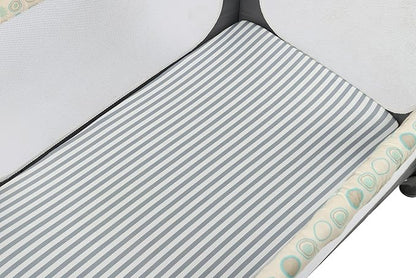 Onacosht Pack n Play Sheets 2 Pack Stretchy Jersey Knit Playard Fitted Sheets Portable Mini Crib Sheets Set, Convertible Playard Mattress Cover, White and Grey, Stripes and Dots