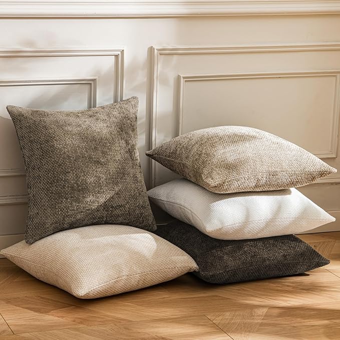 a moment Brown Chenille Throw Pillow Covers 22x22 Inch Pack of 2 Modern Decorative Throw Pillow Covers Farmhouse Cross Covers Home Decor for Sofa Bedroom Living Room