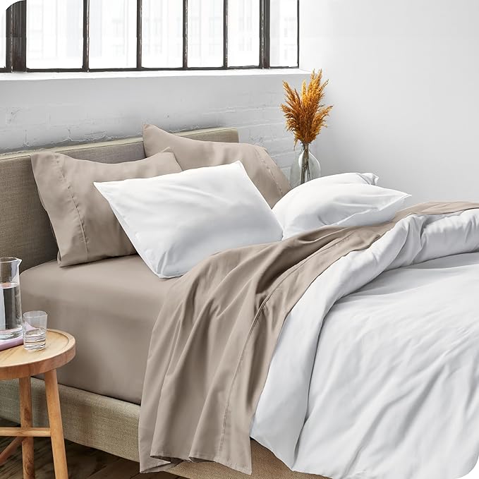 Bare Home Twin Sheet Set - 1800 Ultra-Soft Microfiber Twin Bed Sheets - Double Brushed - Deep Pockets - Easy Fit - Extra Soft - 3 Piece Set - Bedding Sheets & Pillowcases (Twin, Khaki)