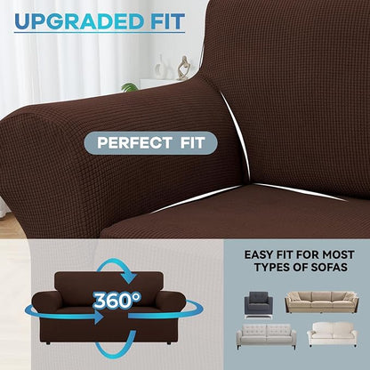 LURKA Stretch Loveseat Sofa Slipcovers 1 Piece Couch Covers for Sofa Furniture Protector Full Sofa Covers with Elastic Bottom for Kids and Dog (Medium, Chocolate)