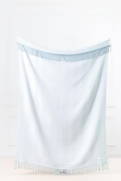 Hofdeco Premium Coastal Decorative Throw Blanket for Patio Couch Sofa, Baby Blue Herringbone with Fringe, 52"x72"