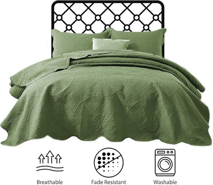 IR Imperial Rooms Twin Quilt Bedding Set Size (68” x 86”) + 1 Pillow Shams (20” x 26” + 2”) - 2 Pcs All Season Lightweight Reversible Microfiber Coverlet Floral Embossed Quilt Bedspread (Olive Green)