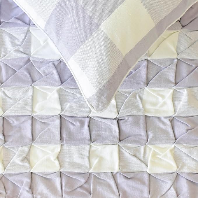 The HomeCentric King/Queen/Twin Lavender Decorative Bed Runner Queen 74"x18" Bed Runner Without Pillow Cover, Checkered, Buffalo Plaid, Check Bed Scarf on Cotton Fabric - Lavender Plaid Knots