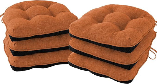 Chair Cushions for Dining Chairs Set of 6, Kitchen Chair Cushions, Chair Pads with Ties and Non Slip Backing, Tufted Memory Foam Seat Cushion 6 Pack, 15.5" x 15.5" x 4", Rust