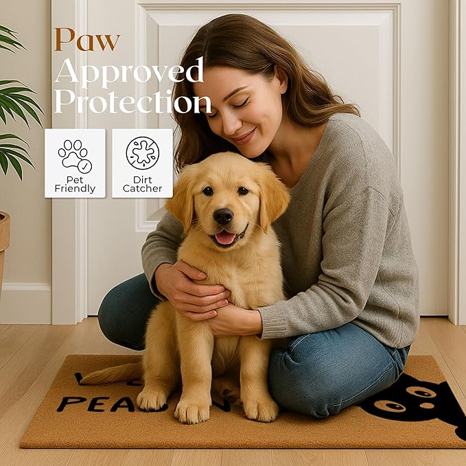 Coir Door Mats 17" X 30", Non-Slip Sturdy, PVC Backed Heavy Duty, Easy to Clean, Ideal for Door Entrance, Patio, Porch, Backyard, Garages, Sneaky Welcome Peasants