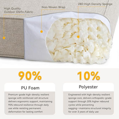 6" Thick Outdoor Chair Cushions - 24"* 24" Patio Furniture Cushions with Water Resistant & Removable Cover, 28D High Density Sponge Patio Cushion for Outdoor Furniture Couch Chair Beige