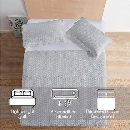 IR Imperial Rooms Queen Quilt Bedding Set Size (90" x 96") + 2 Pillow Shams (20" x 26"+ 2") - 3 Pcs All Season Lightweight Reversible Microfiber Coverlet Embossed Quilt Bedspread (Silver)