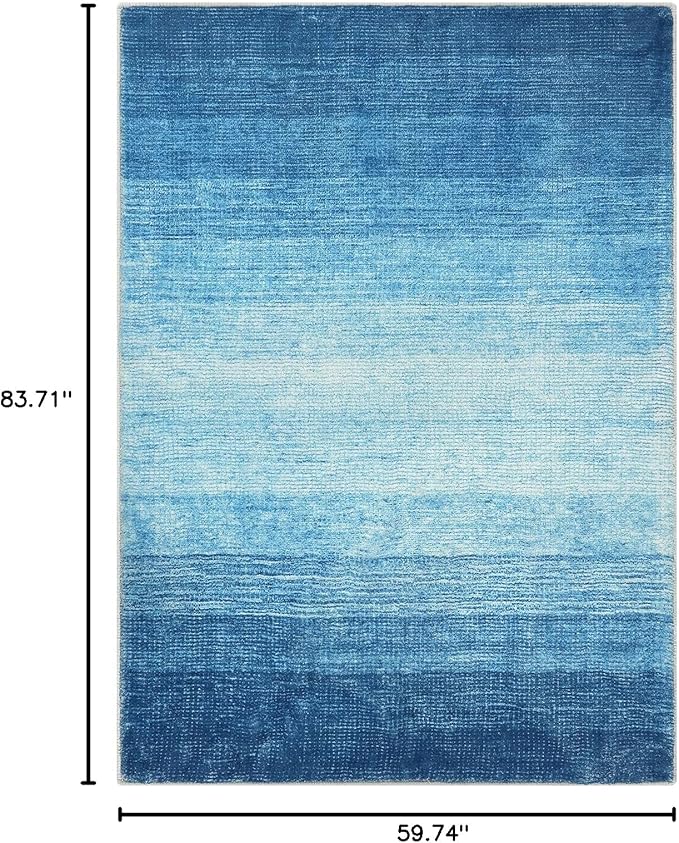 Wonnitar Modern Ombre Washable 5x7 Area Rugs, Large Blue Rug for Bedroom, Non-Shedding Living Room Throw Rug, Non-Slip Abstract Dining Room Floor Carpet for Bedside Kids Room (Blue, 5'x7')