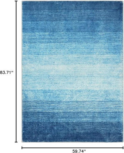 Wonnitar Modern Ombre Washable 5x7 Area Rugs, Large Blue Rug for Bedroom, Non-Shedding Living Room Throw Rug, Non-Slip Abstract Dining Room Floor Carpet for Bedside Kids Room (Blue, 5'x7')