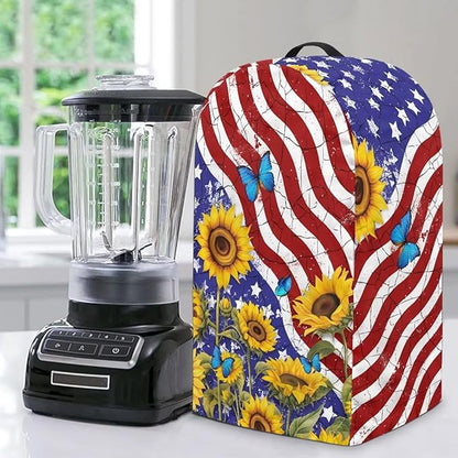 American Flag Sunflower Blender Dust Cover Stand Mixer or Coffee Maker Appliance Covers with Drawstring, Anti Fingerprint Dust Proof Stain Resistant Blender Cover for Kitchen
