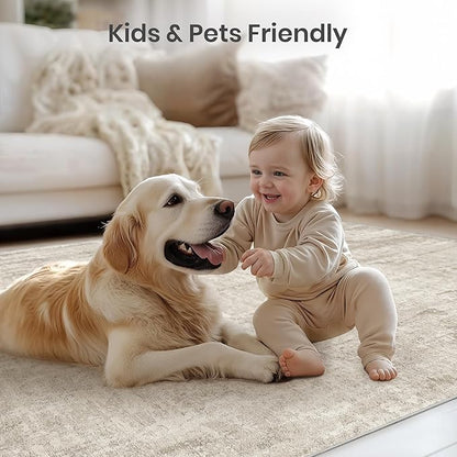 Valenrug Washable Rug 8x10 - Stain Resistant 8x10 Area Rugs for Living Room, Non Slip Backing Printed Rugs for Bedroom, Folable Machine Washable Area Rug(Beige,8'x10')
