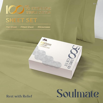 Mayfair Linen 500 Thread Count California King Cotton Sheets - 4 PC Cal King Size Bed Sheet Set Cotton (Sage Green), Soft, Cooling, Sateen 16" Deep Pocket Bedsheet for Hot Sleepers (Fits 18" Mattress)