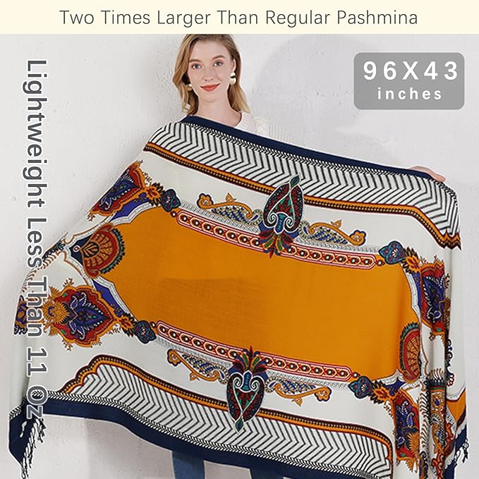 DANA XU 100% Merino Wool Extra Large Pashmina Blanket Travel Scarf Cashmere Wrap for Women Fall Winter Oversize Shawl Floral