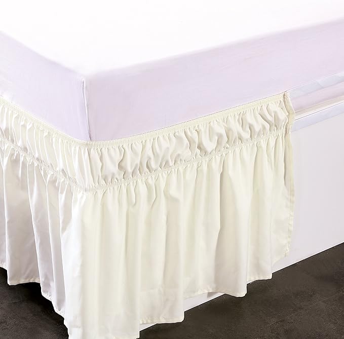 MEILA Wrap Around Bed Skirt Three Fabric Sides Elastic Dust Ruffled 18 Inch Tailored Drop,Easy to Install Fade Resistant-Ivory, Queen/King