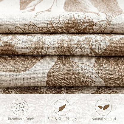 Foindtower Set of 2 Linen Floral Throw Pillow Covers Neutral Vintage Print Decorative Cushion Covers Farmhouse Boho Home Decor for Sofa Chair Couch Bedroom Living Room,24×24 Inch,Light Brown
