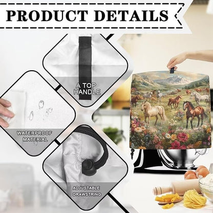 Horse Print Stand Mixer Cover with 2 Pocket and Handle Kitchen Appliance Coffee Maker Toaster Dust Covers