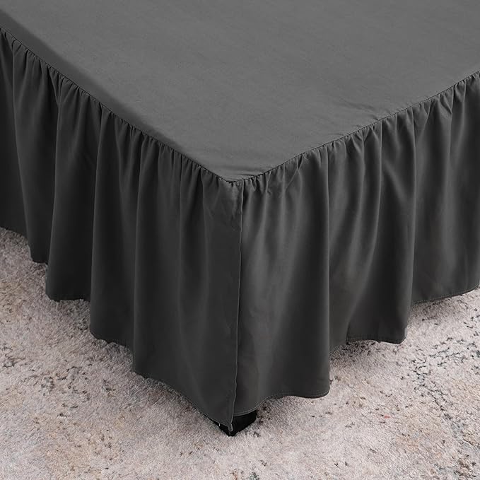 TSUTOMI Bed Skirt Queen Size Ruffled Bed Skirt with Split Corners, 14 Inch Drop Dust Ruffle Bed Skirts with Platform, Gathered Style, 100% Microfiber, Black