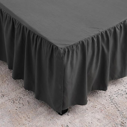 TSUTOMI Bed Skirt Queen Size Ruffled Bed Skirt with Split Corners, 14 Inch Drop Dust Ruffle Bed Skirts with Platform, Gathered Style, 100% Microfiber, Black