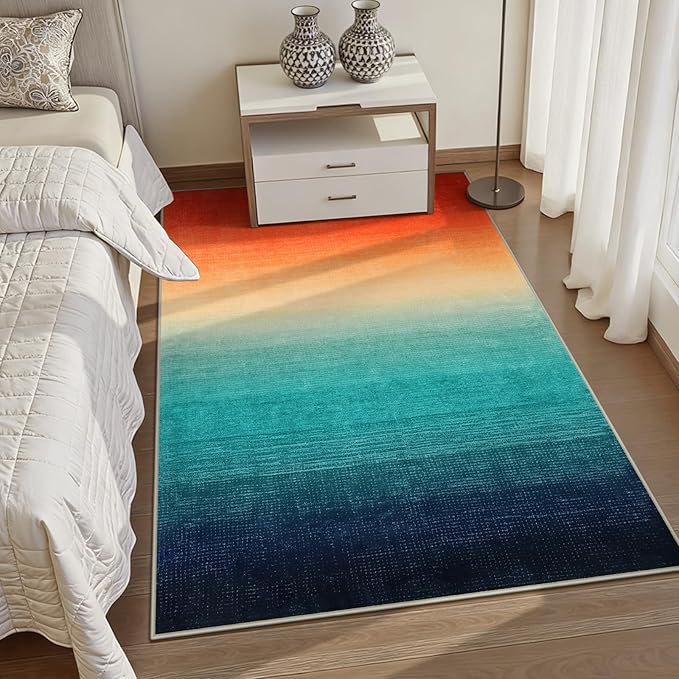 Wonnitar Modern Colorful Christmas Area Rug 4x6, Abstract Ombre Living Room Rug, Washable Soft Rug for Bedroom, Non-Slip Kitchen Low Pile Floor Mat for Bathroom Entry Laundry (Colorful, 4'x6')