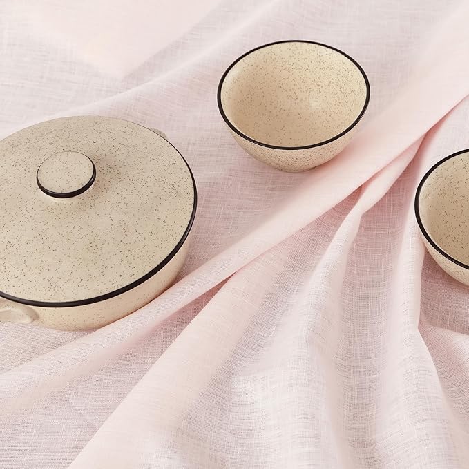 Solino Home Linen Pink Table Runner 108 Inches Long - 100% Pure Linen 14 x 108 Inch Table Runner for Christmas - Classic Hemstitch