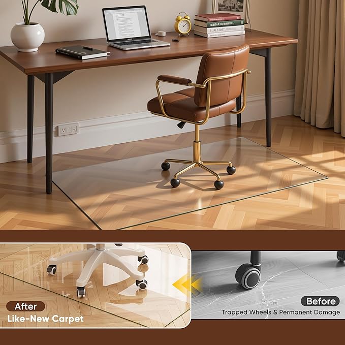 Antok Tempered Glass Chair Mat, 45"x60" Office Chair Mat for Carpet & Hardwood Floors, Heavy Duty 0.2" Desk Chair Mat for Smooth Rolling at Home or Office
