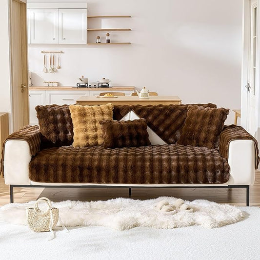 Faux Fur Decorative Throw Pillow Cover Plush Thick Bubble Pillow Covers Luxury Soft Cozy Accent Pillowcase for Spring Sofa Living Room Couch Bed (Coffee,12"x20")