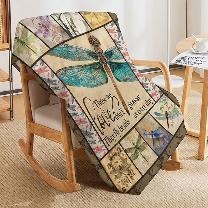 Dragonfly Print Blanket Dragonflies Memorial Throw Blankets Gifts for Couch Sofa Bed Stuff Decor Lightweight Soft Cozy Plush Warm Flannel for Lover Men Women Adults 50"x60"